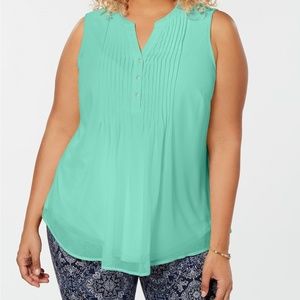 Plus Size Pleated Pintuck Top Aqua Gloss